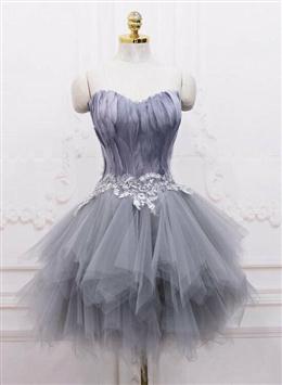 Picture of Light Grey Feather and Tulle Short Party Dresses, Lovely Homecoming Dresses